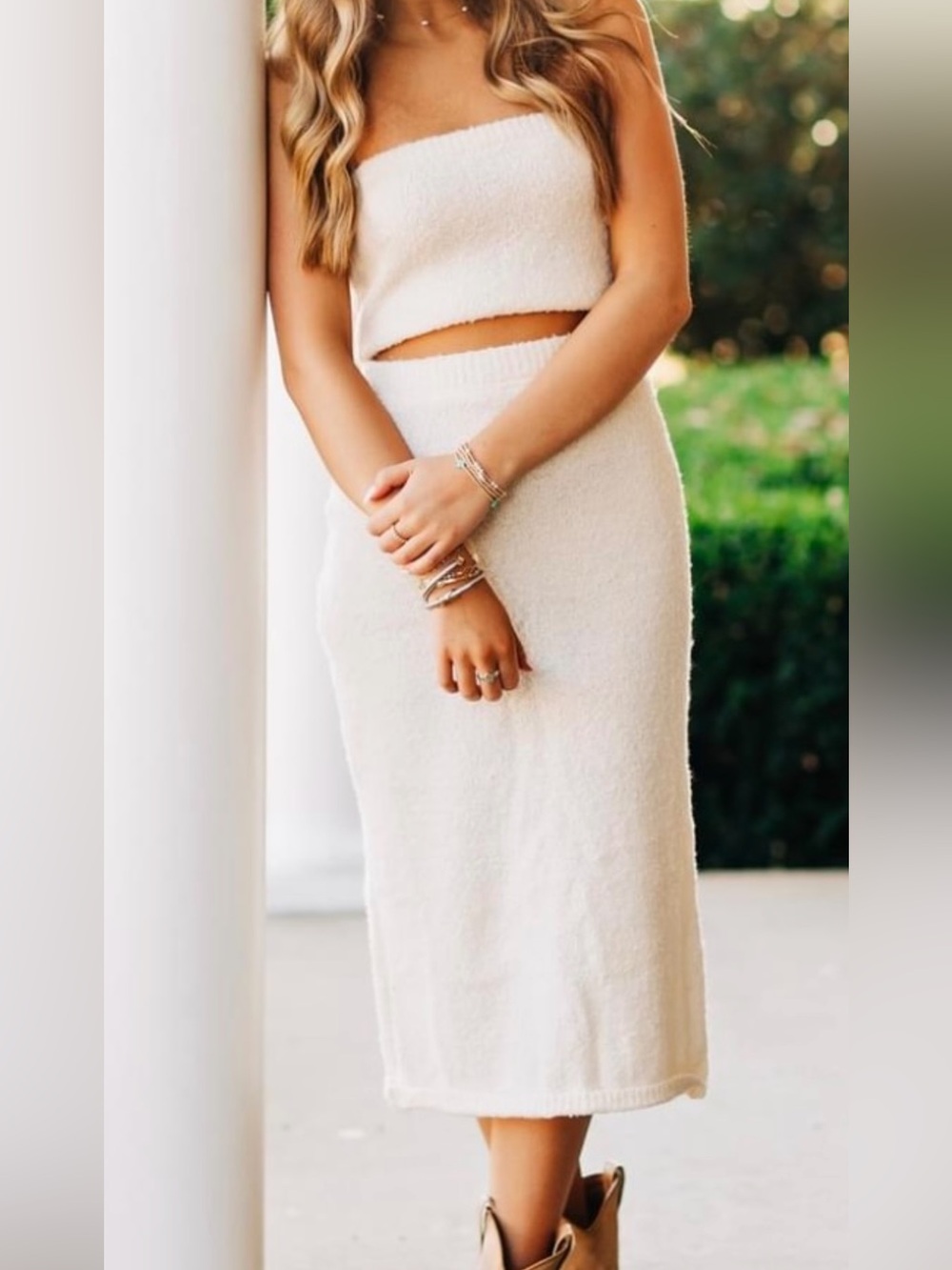 Cream Knit Midi Skirt - Women